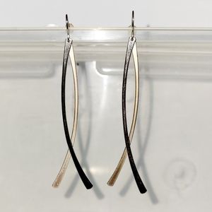 Long Earrings, Silver-tone Metal Dangle Matte & Gloss Streamlined Style